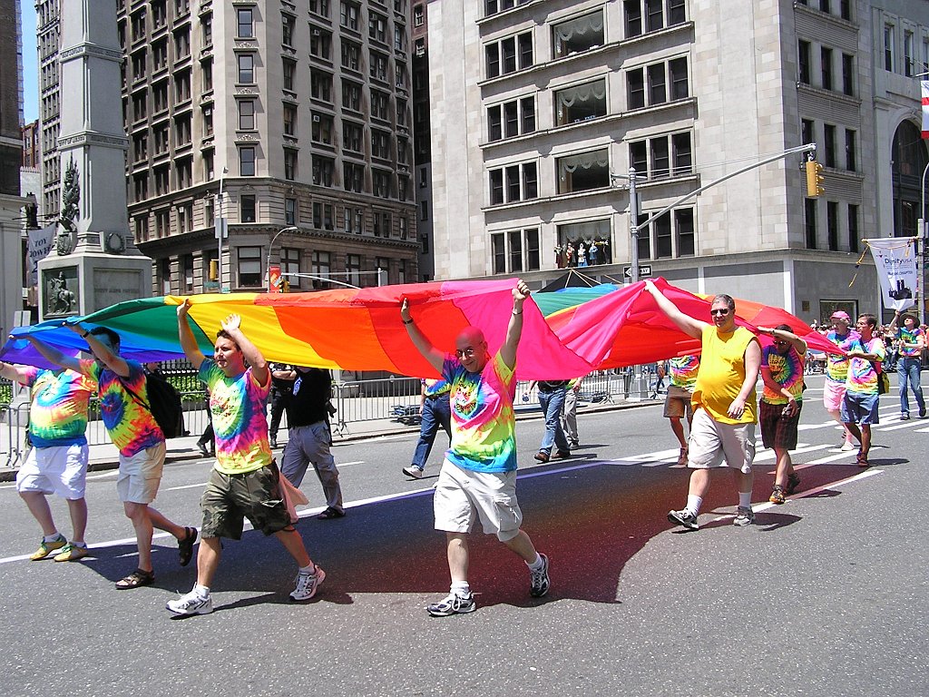 This flag was presented to Dignity/New York by Gilbert Baker.